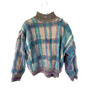 Vintage 90s Tony Lambert Geometric Knit Sweater Coogi Style Mock Neck Size M